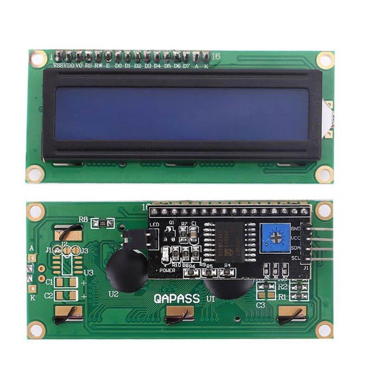 2×16 LCD – LCD1602 Mavi Ekran + IIC/I2C Arayüz Modülü-16×2 LCD + I2C Adapter