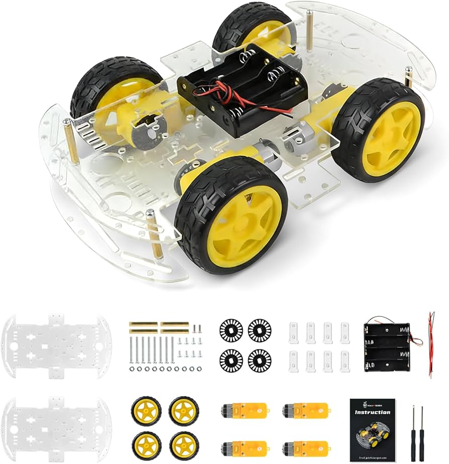 TT Motor, Pil Kutusu, Akrilik Şasi ve Robotik Projeleri için 4 Tekerlekli 4 Tekerlekli Robot Araba Şasi Kiti,Raspberry Pi (4WD Robot Şasi) için 4 Tekerlek Marka: YonPhsy